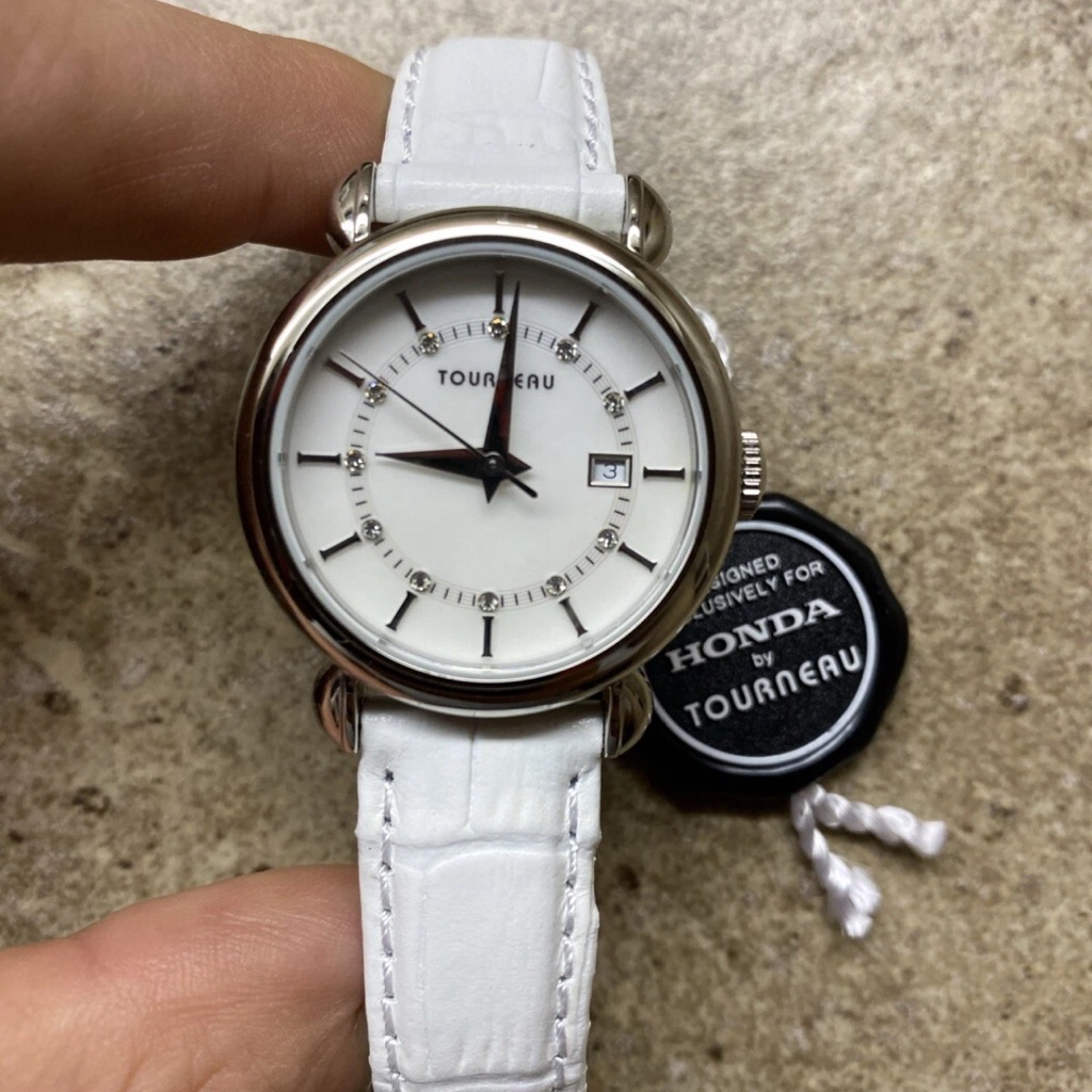 Tourneau Silver And White Watch With Leather Strap